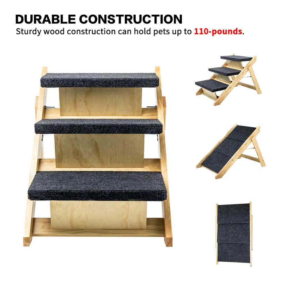 Foldable Wood Pet Stairs 3 Levels