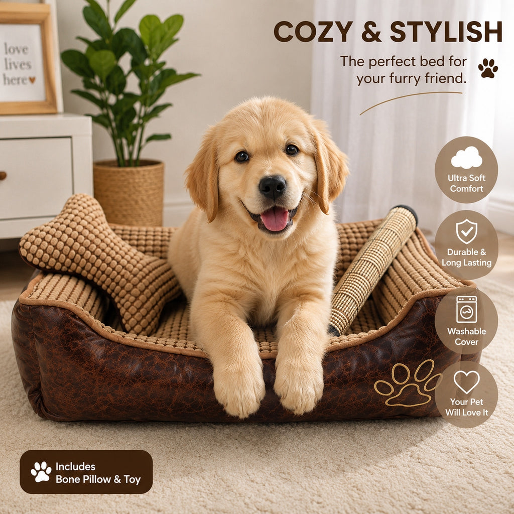 Cozy Kennel Bed with Bone & Blanket Set