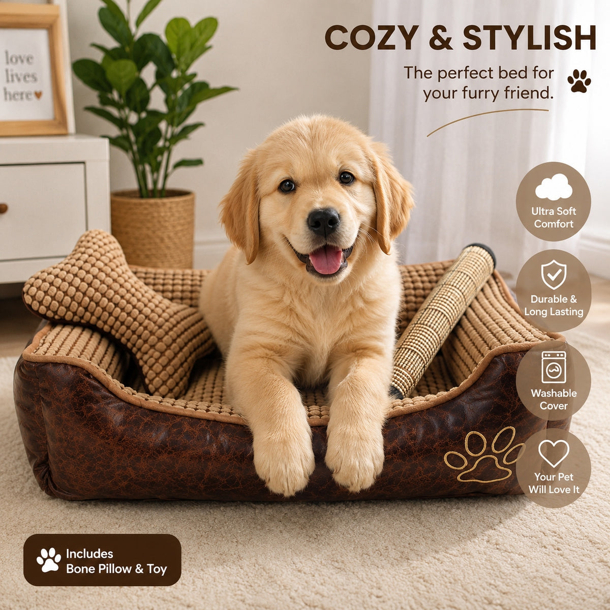 Cozy Kennel Bed with Bone & Blanket Set